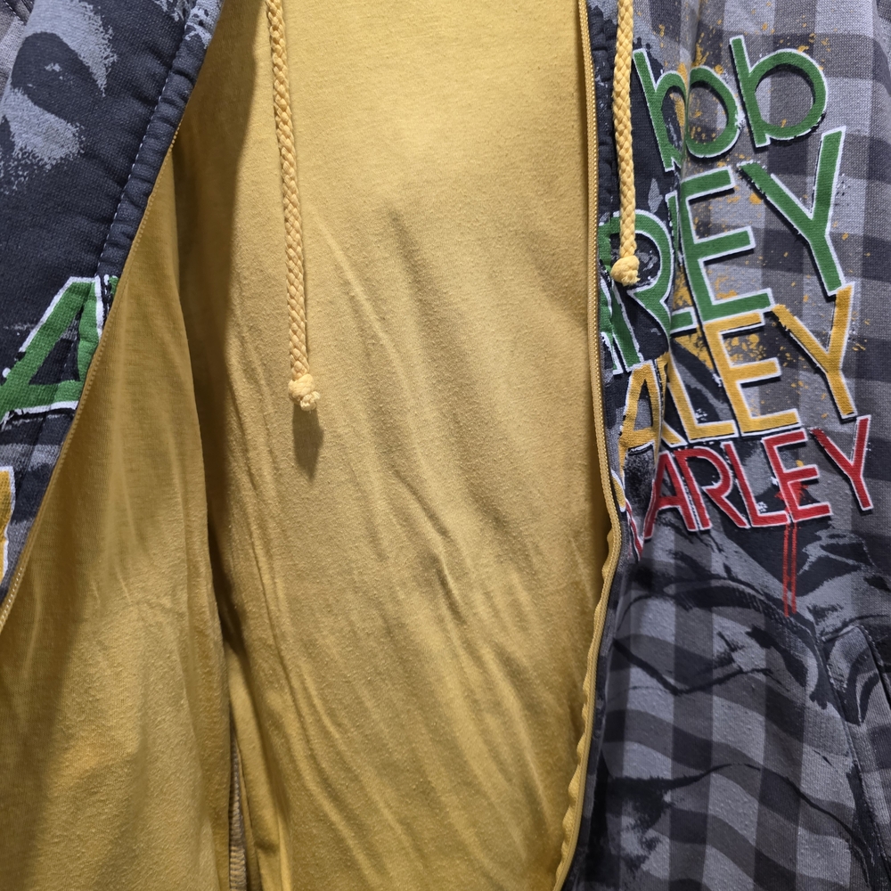 Bob Marley Zip Hoodie Zion Rootswear Plaid Graphic Sweatshirt Size L - Picture 6 of 13